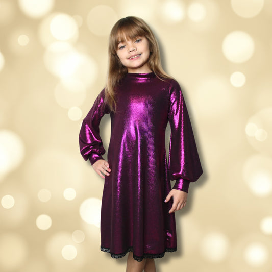 Fuchsia Metallic Sheath Dress for Girls