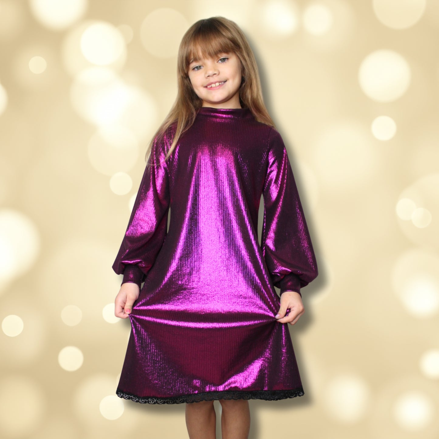 Fuchsia Metallic Sheath Dress for Girls