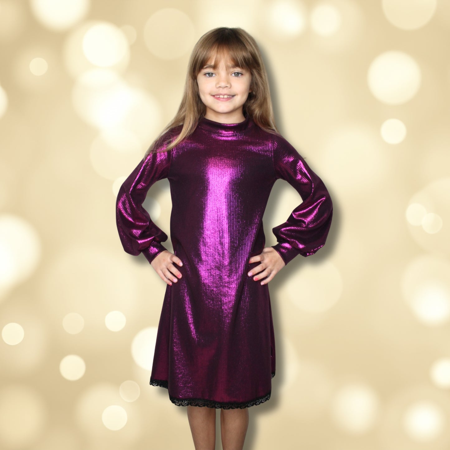 Fuchsia Metallic Sheath Dress for Girls
