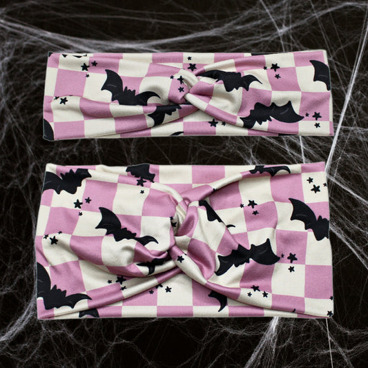 Purple Checkered Bat Headband