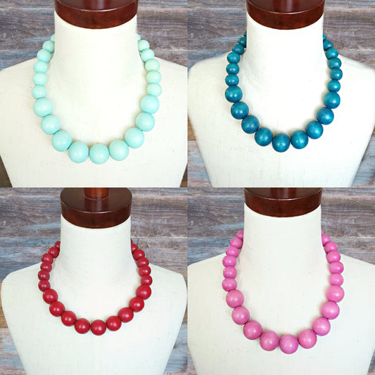 Wooden Bead Necklace, Magentic