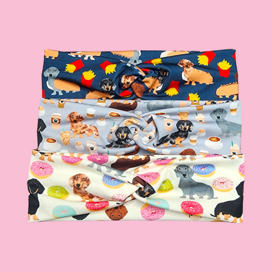 Cute and Funny Dachshund Dog and Food Print Headband for Women