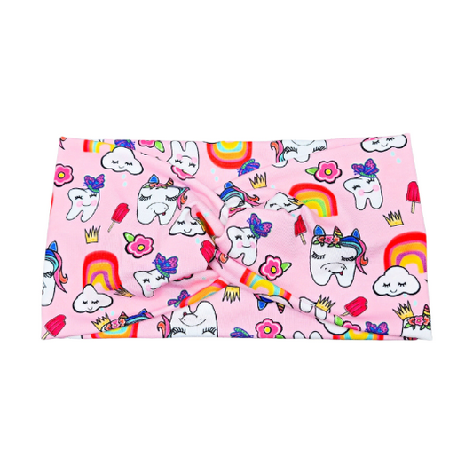 Wide Rainbow Unicorn Kawaii Tooth Print Headband for Women