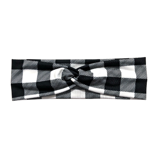 Black and White Plaid Check Headband for Women