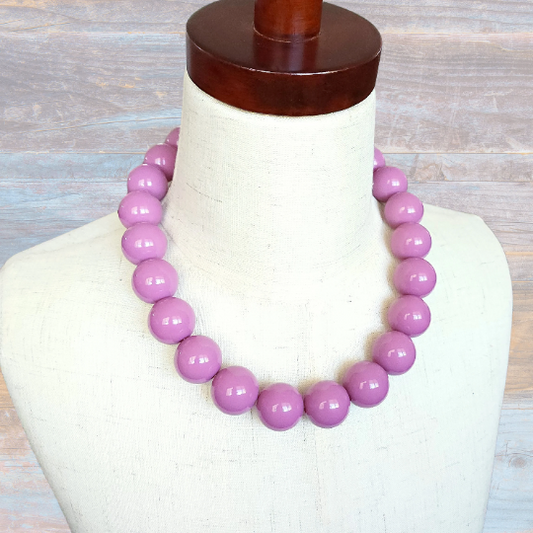Mauve Gumball Beaded Statement Necklace, 18"