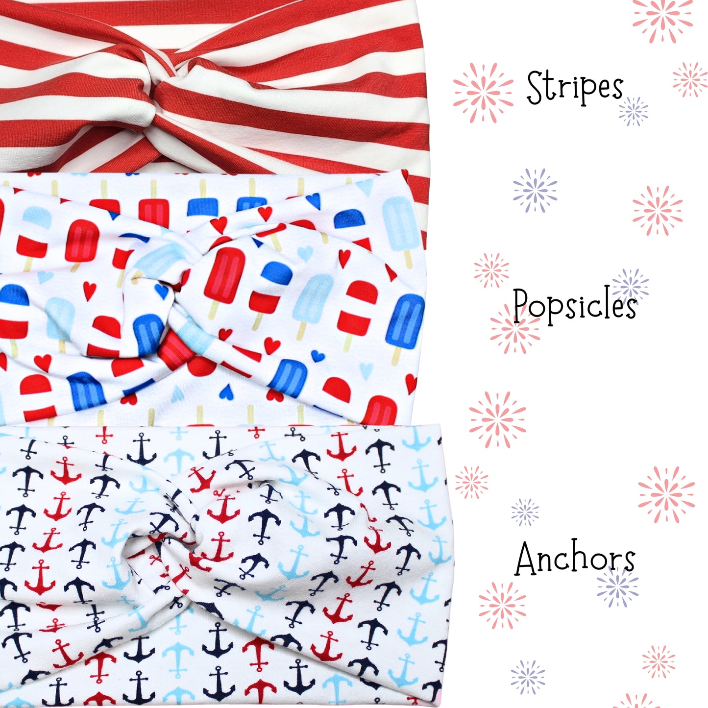 Wide 4th of July Stretchy Headbands