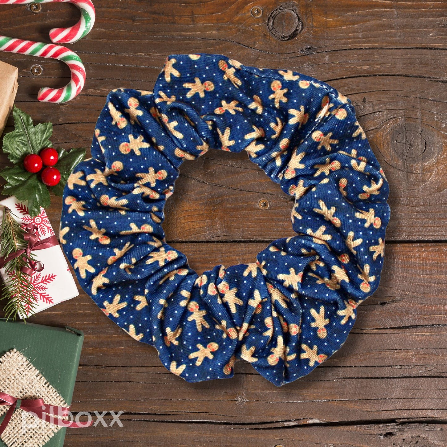 Gingerbread Cookie Scrunchie: White or Blue