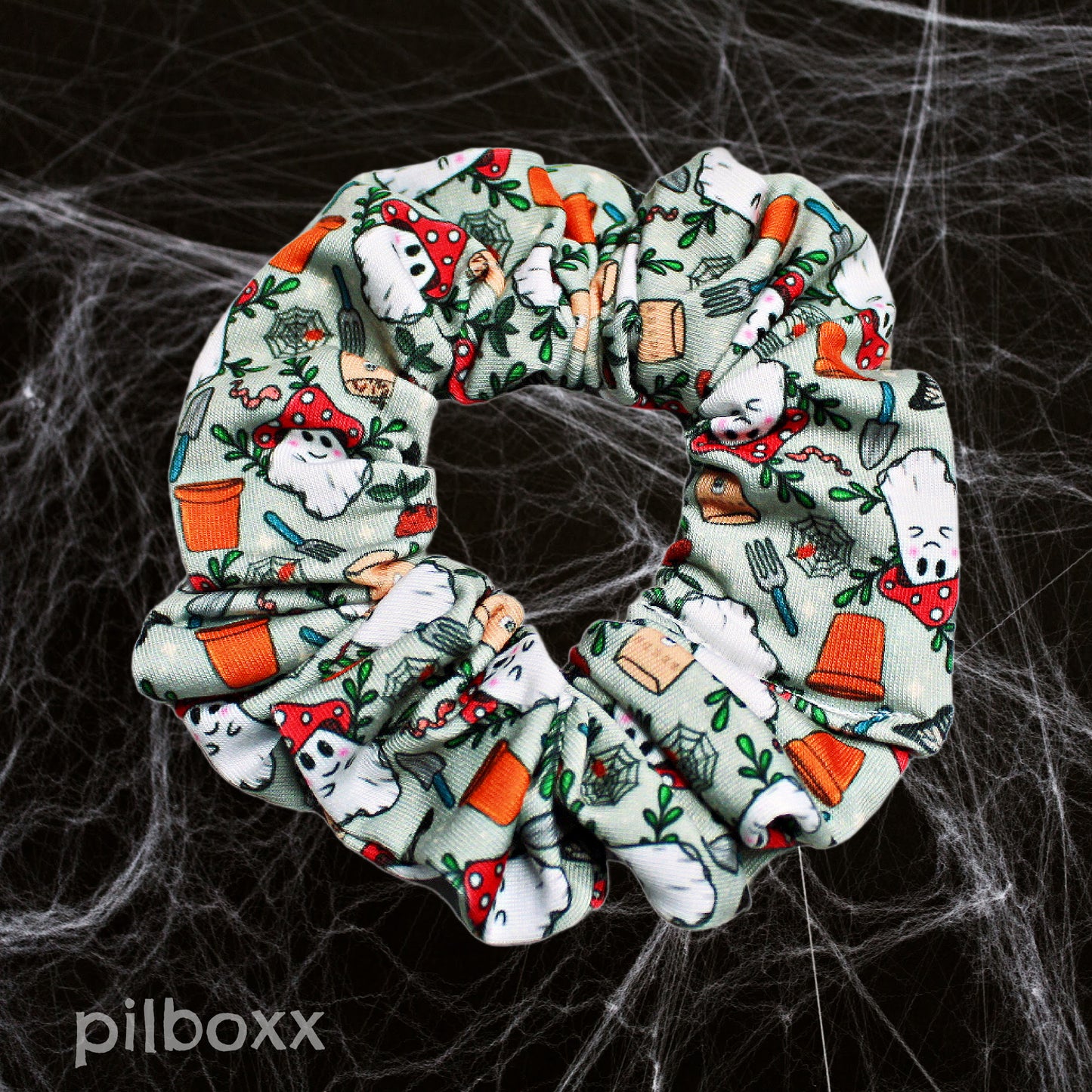 Gardening Mushroom Ghost Scrunchie
