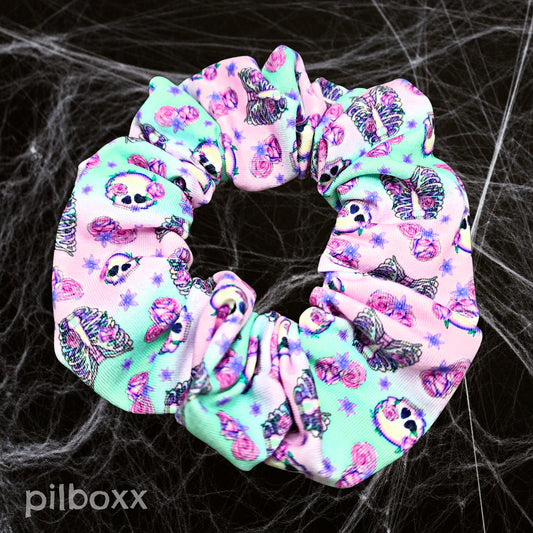 Pastel Skulls and Roses Scrunchie