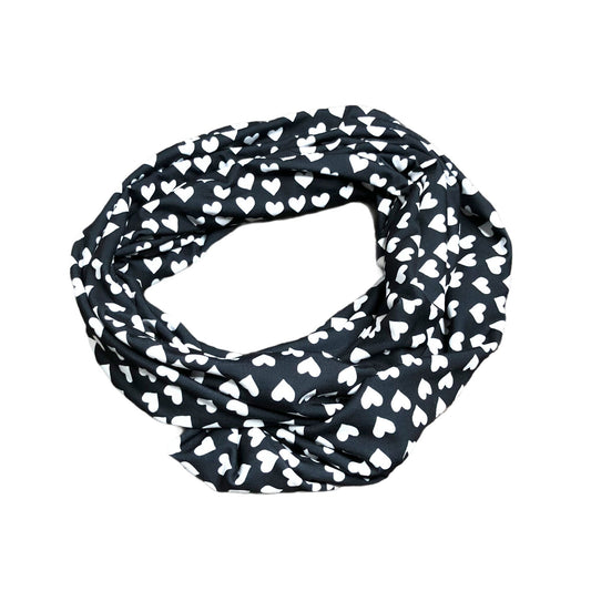 Black and White Heart Print Infinity Scarf