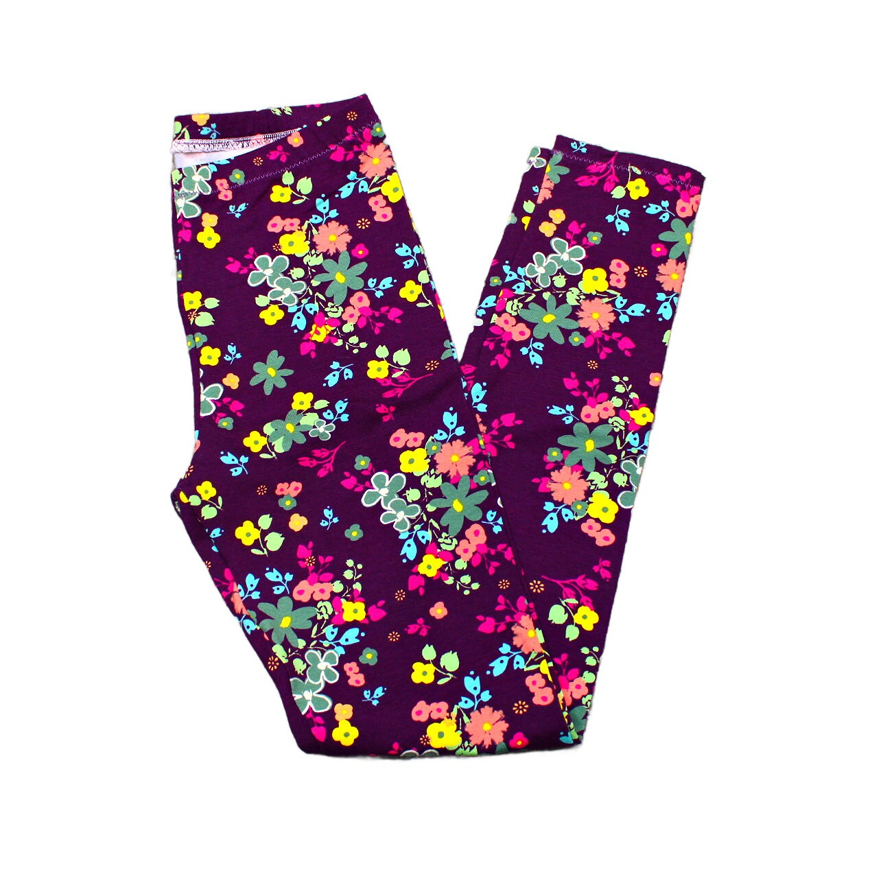 Purple Flower Cotton Leggings for Girls, Ready to Ship