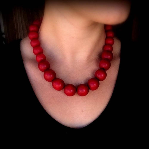 Red Wooden Bead Necklace