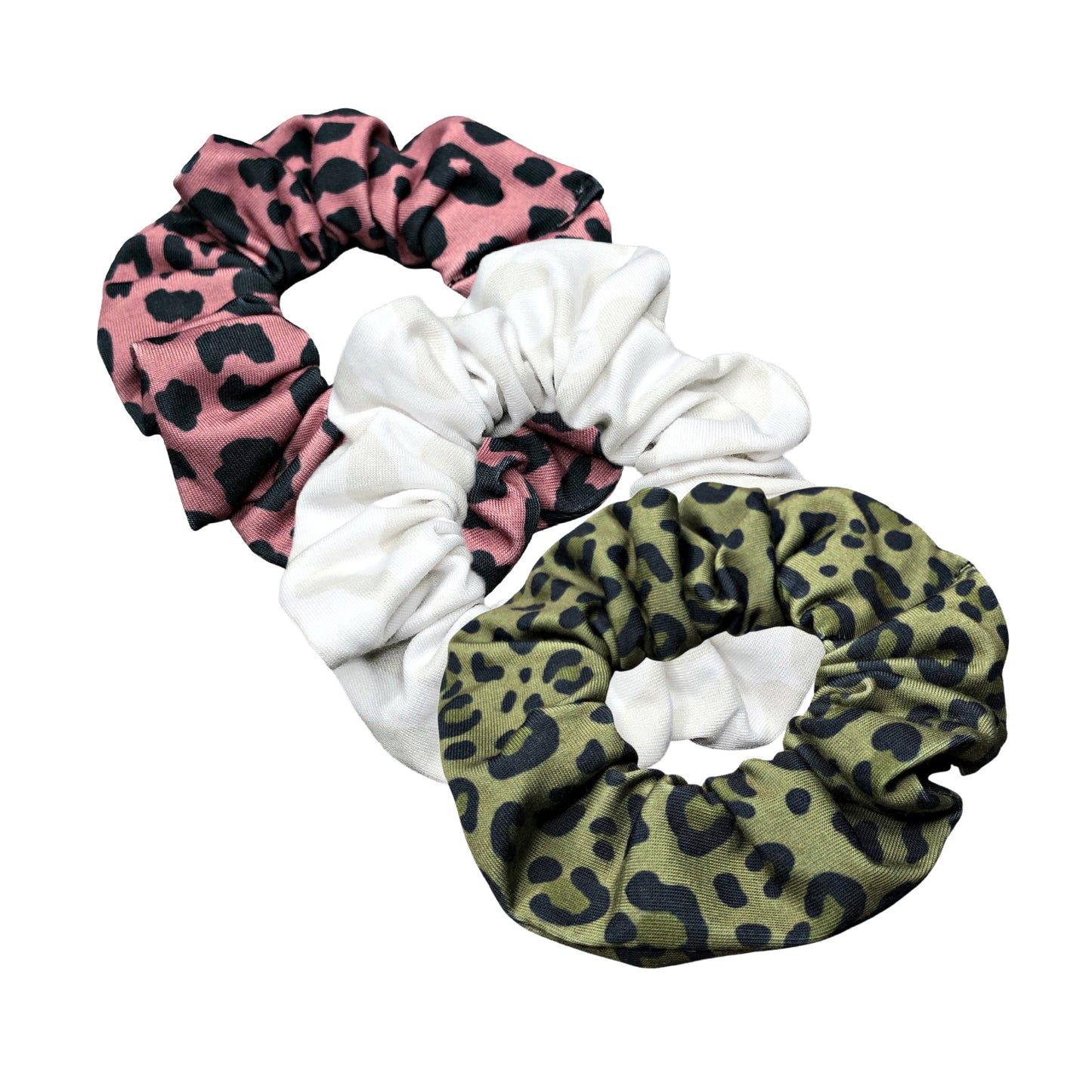 Leopard Print Scrunchie Set of 3, Mauve, Olive and Beige