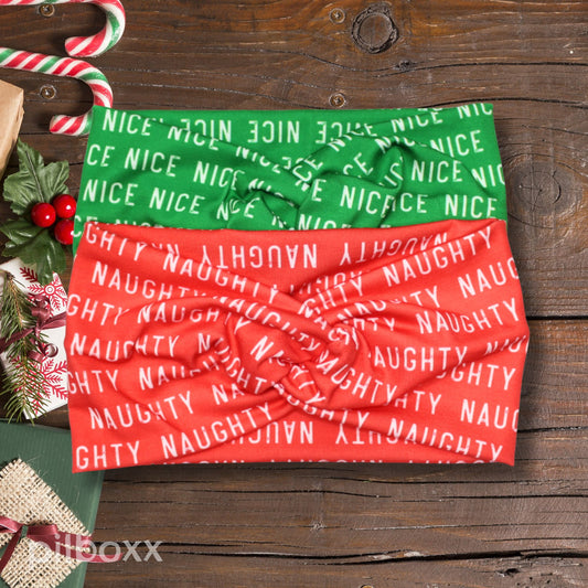 Wide Naughty and Nice Christmas Headband