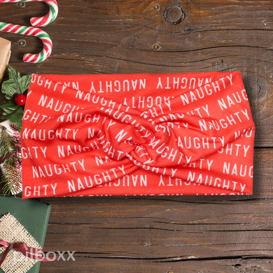 Wide Naughty and Nice Christmas Headband