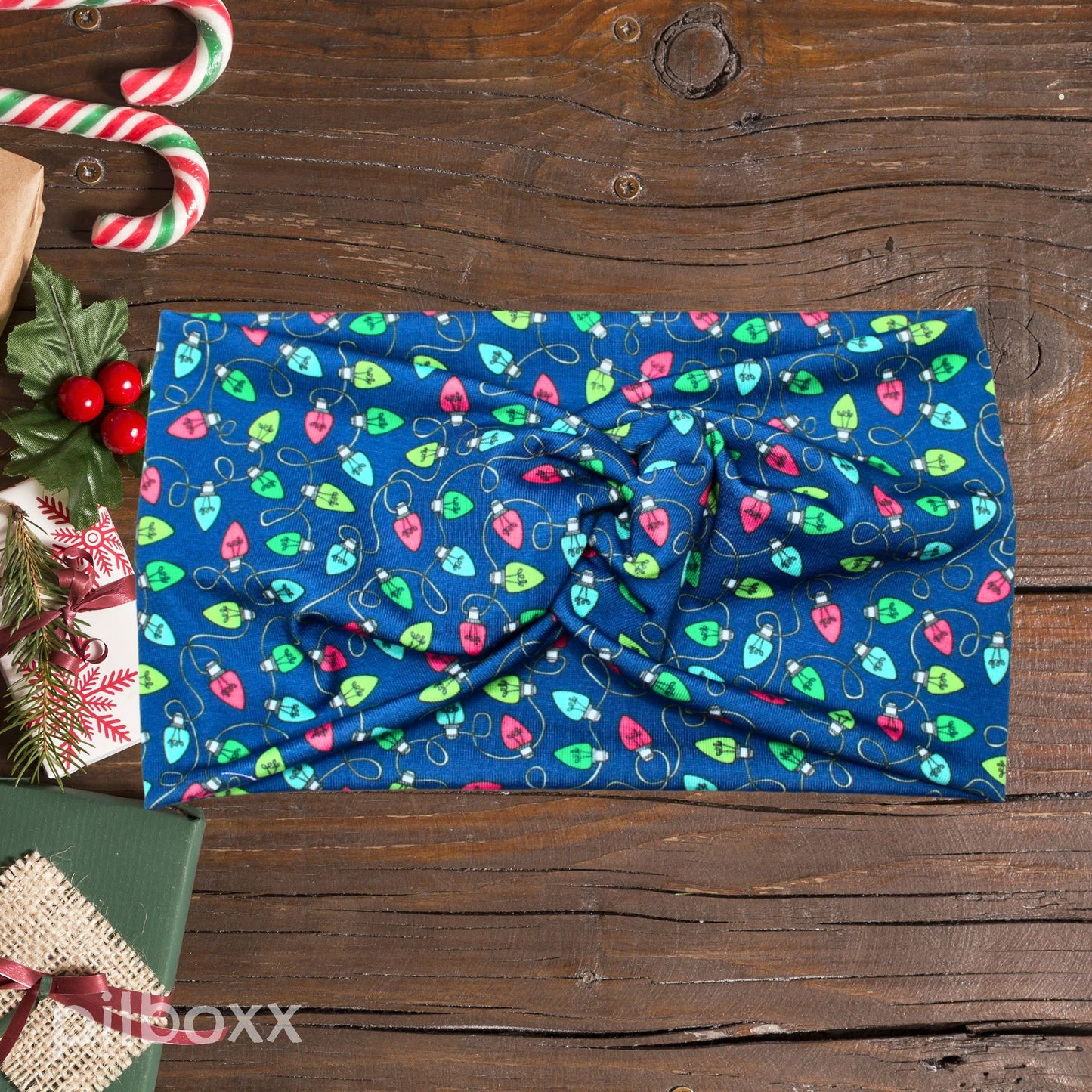 Blue Christmas Lights Print Headband