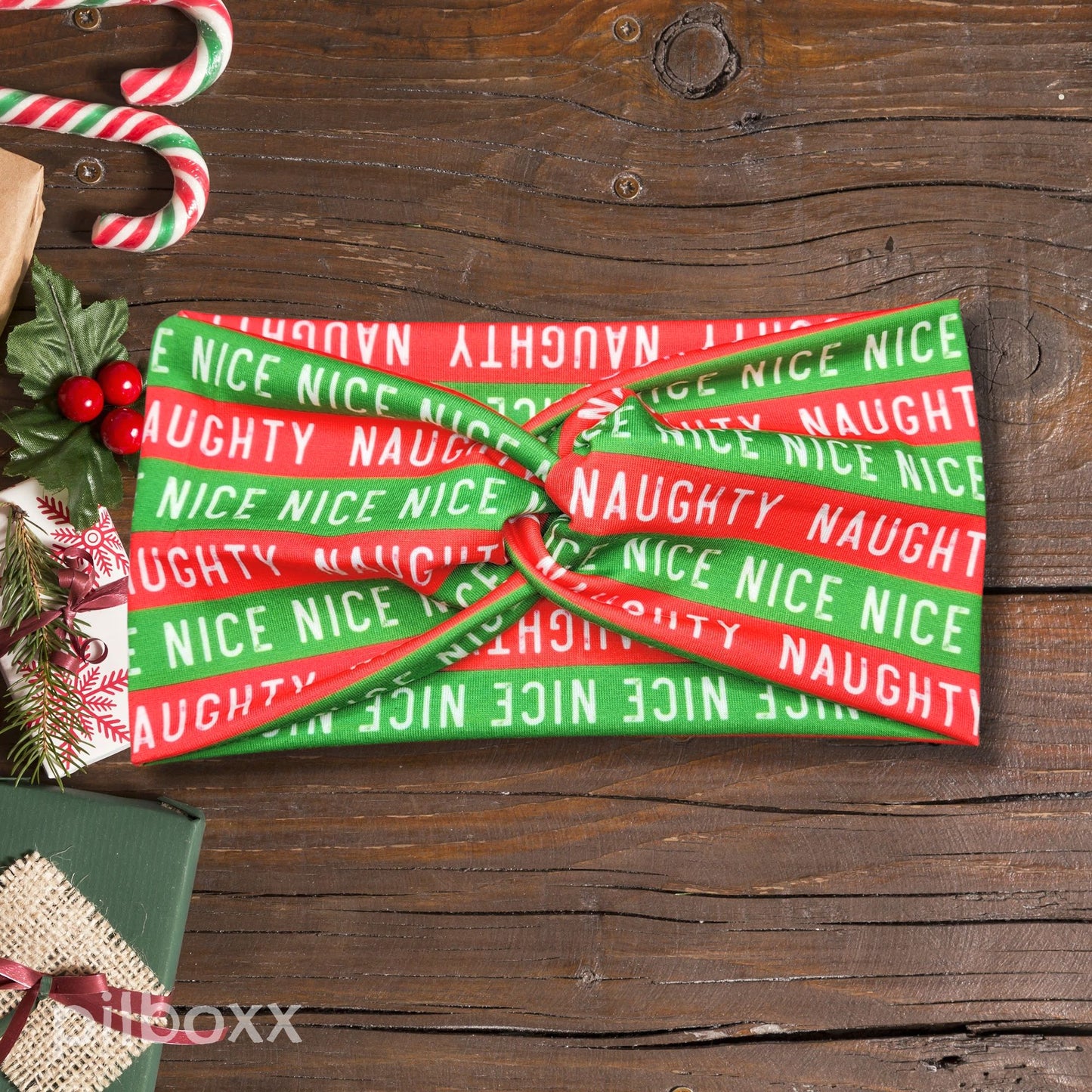 Wide Naughty and Nice Christmas Headband