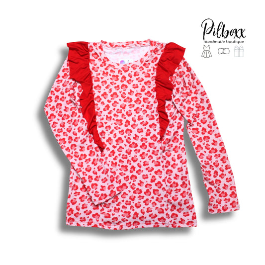 Red Cheetah Ruffle Shirt