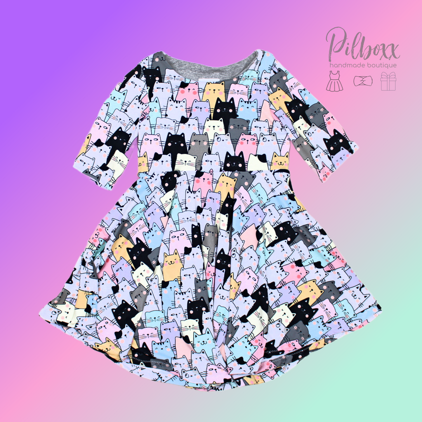 Cat Print Dress for Girls, TAT 2 weeks