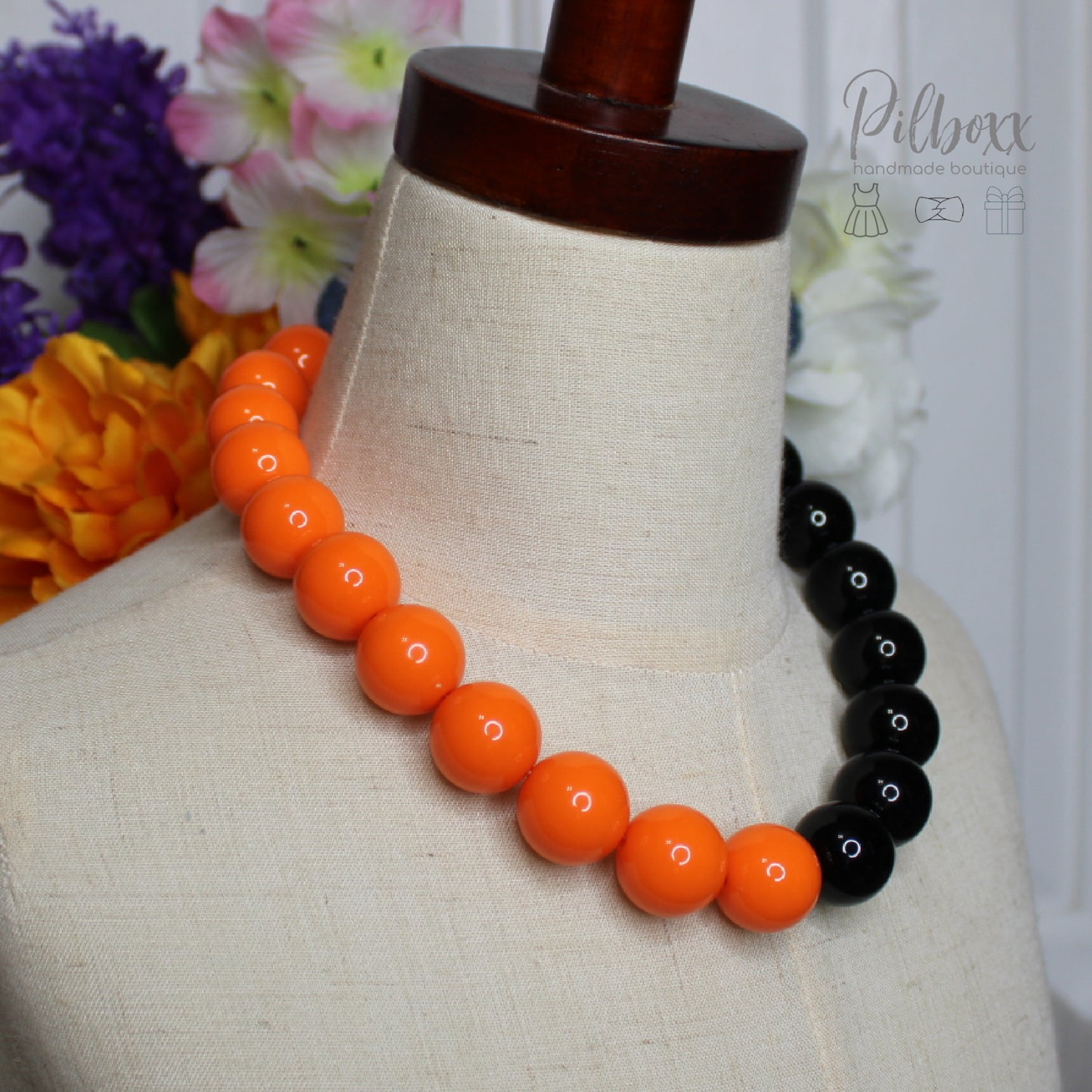 Orange and Black Beaded Necklace