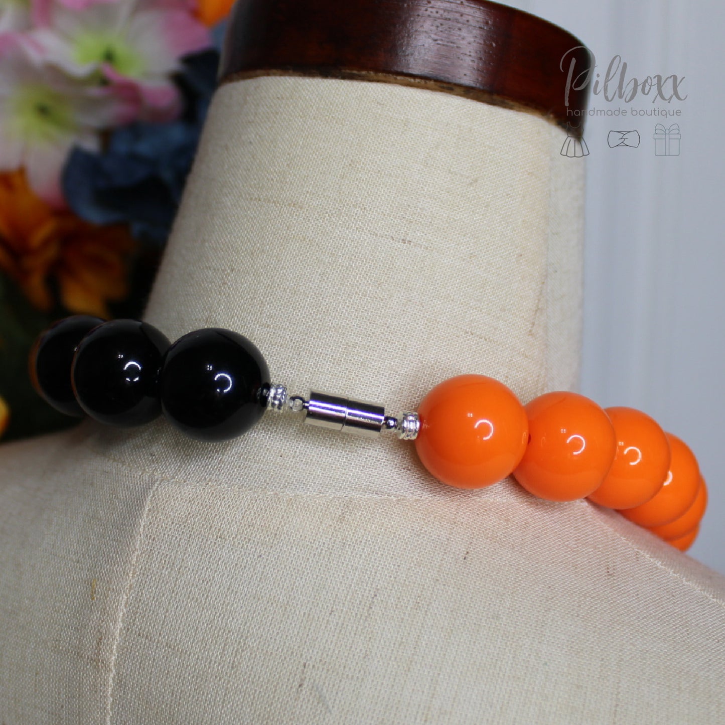 Orange and Black Beaded Necklace