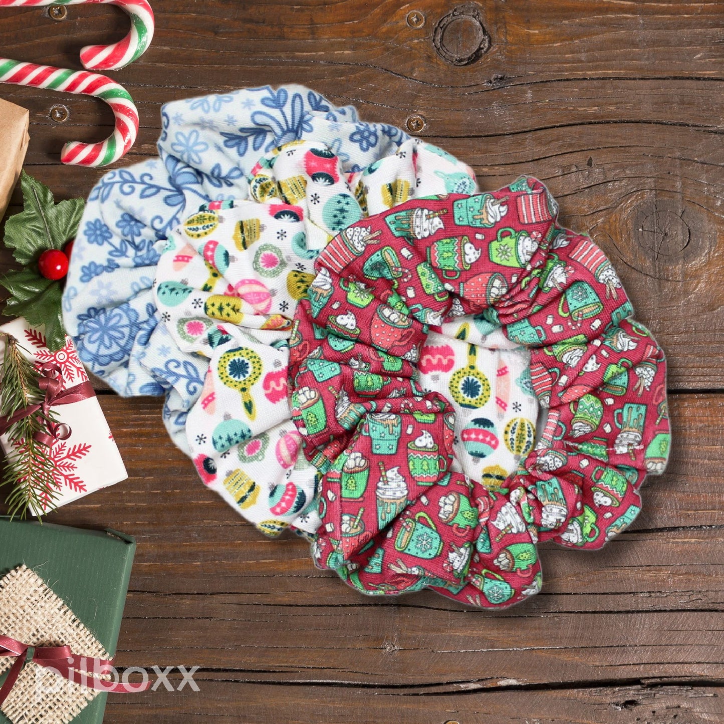 Cutesy Christmas Scrunchies: Holiday Drinks, Ornaments or Snowflakes