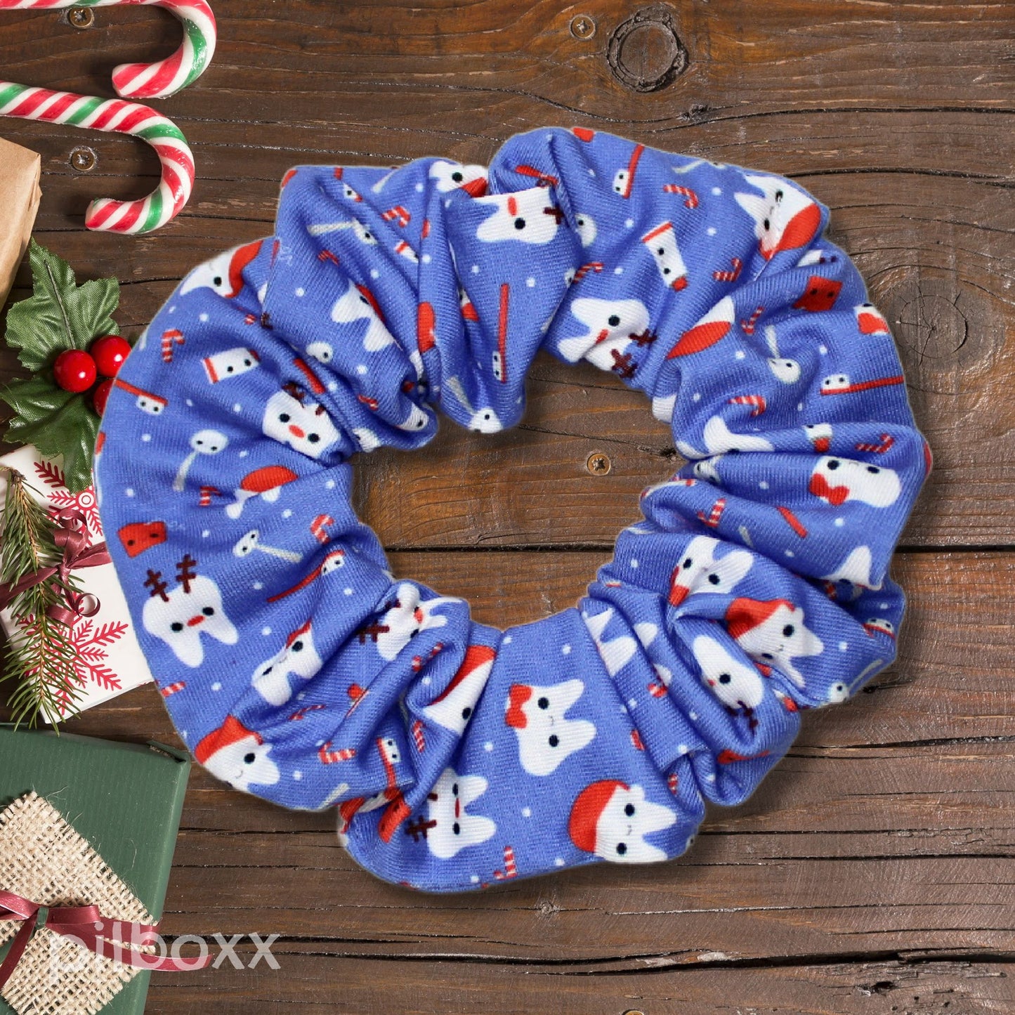 Blue Christmas Teeth Dental Scrunchie