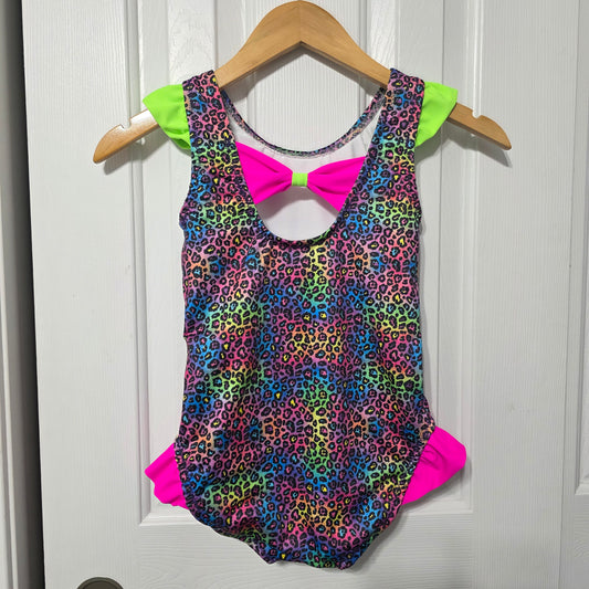 Rainbow Leopard Bathing Suit, Size 8 Girls, Ready to Ship