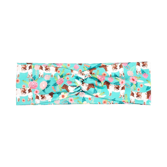 Green Cow Print Headband for Women