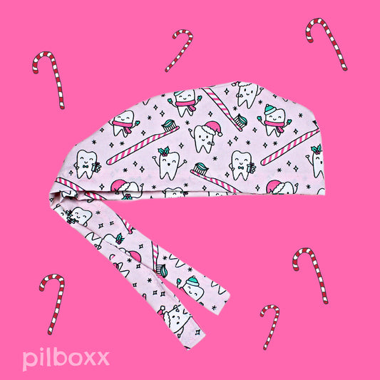 Pink Christmas Teeth Dental Scrub Cap