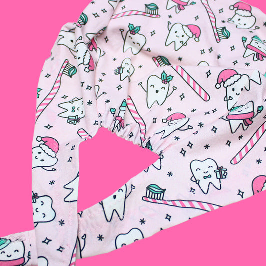 Pink Christmas Teeth Dental Scrub Cap