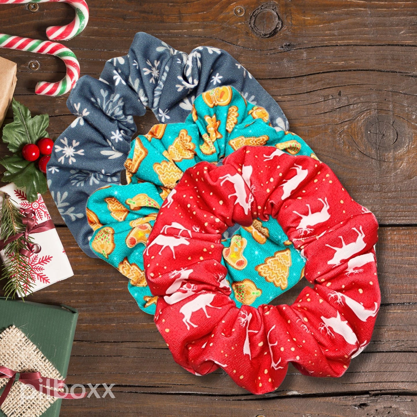 Christmas Scrunchies: Reindeer, Snowflakes, Gingerbread