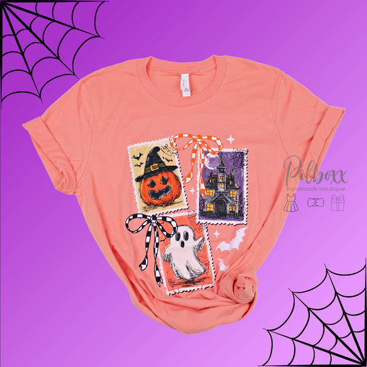 Womens M Halloween Stamps T-Shirt