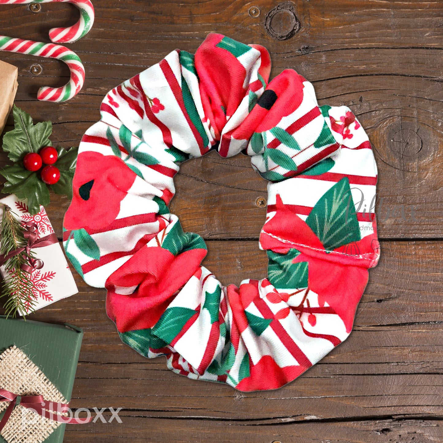 Winter Florals Christmas Hair Scrunchie