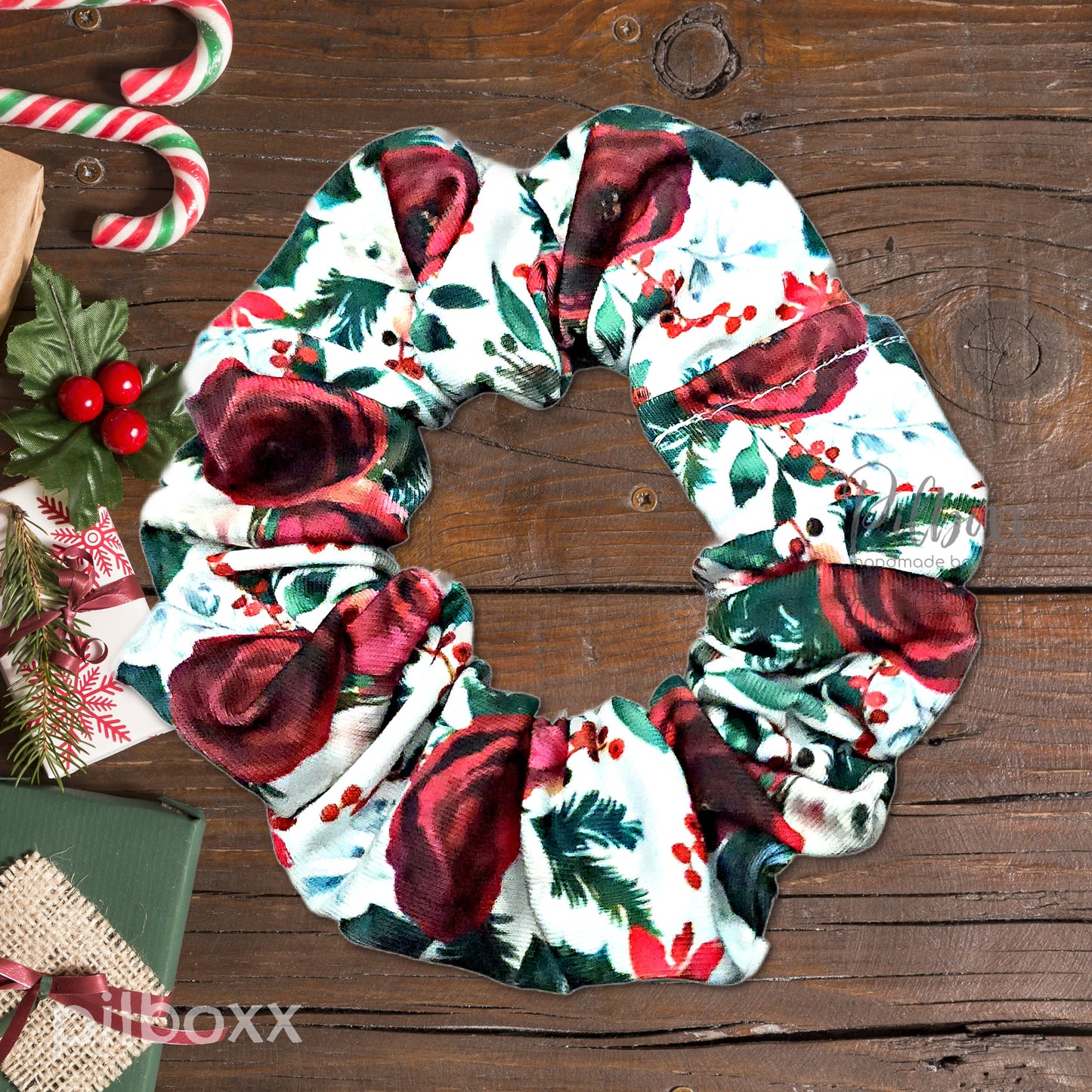 Winter Florals Christmas Hair Scrunchie