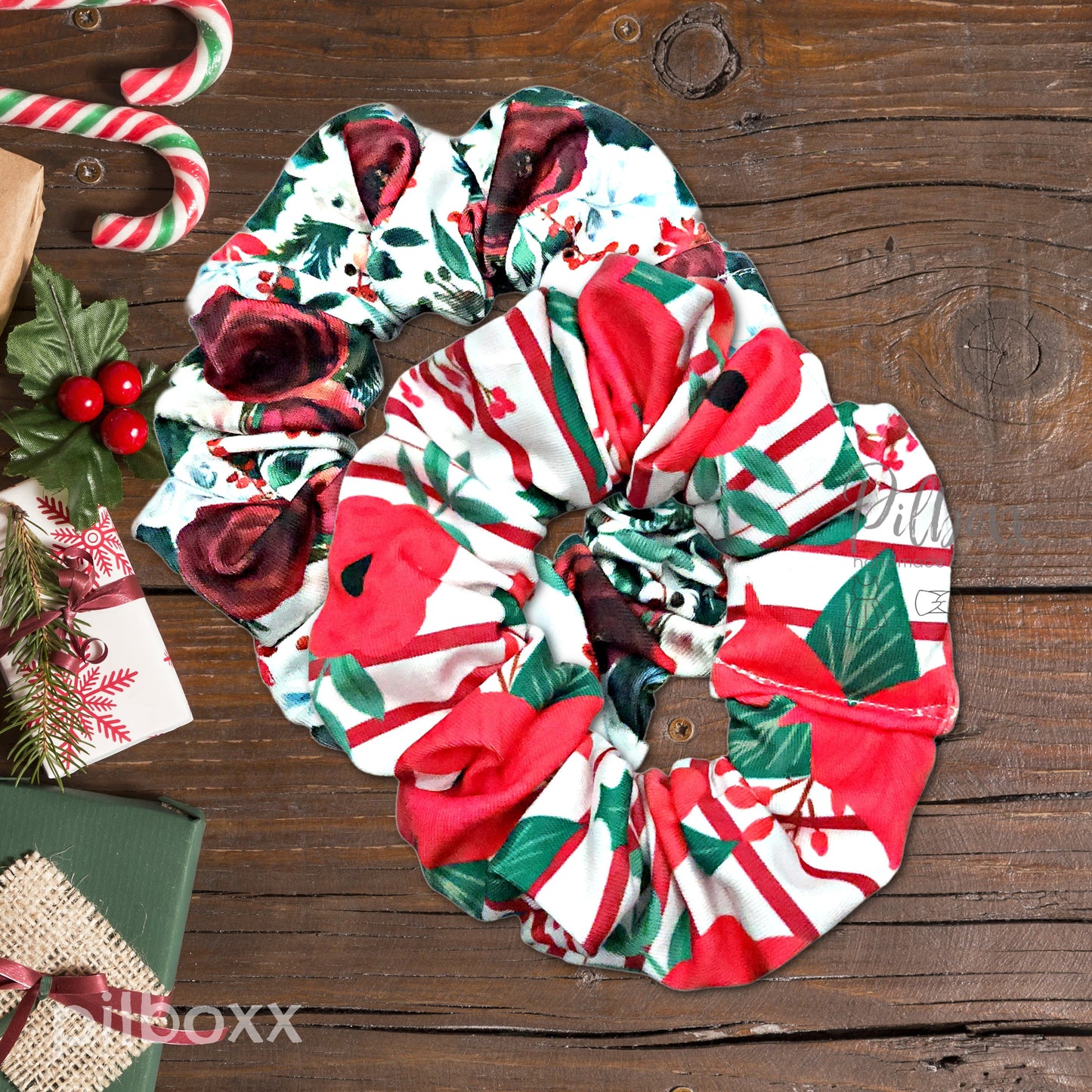 Winter Florals Christmas Hair Scrunchie