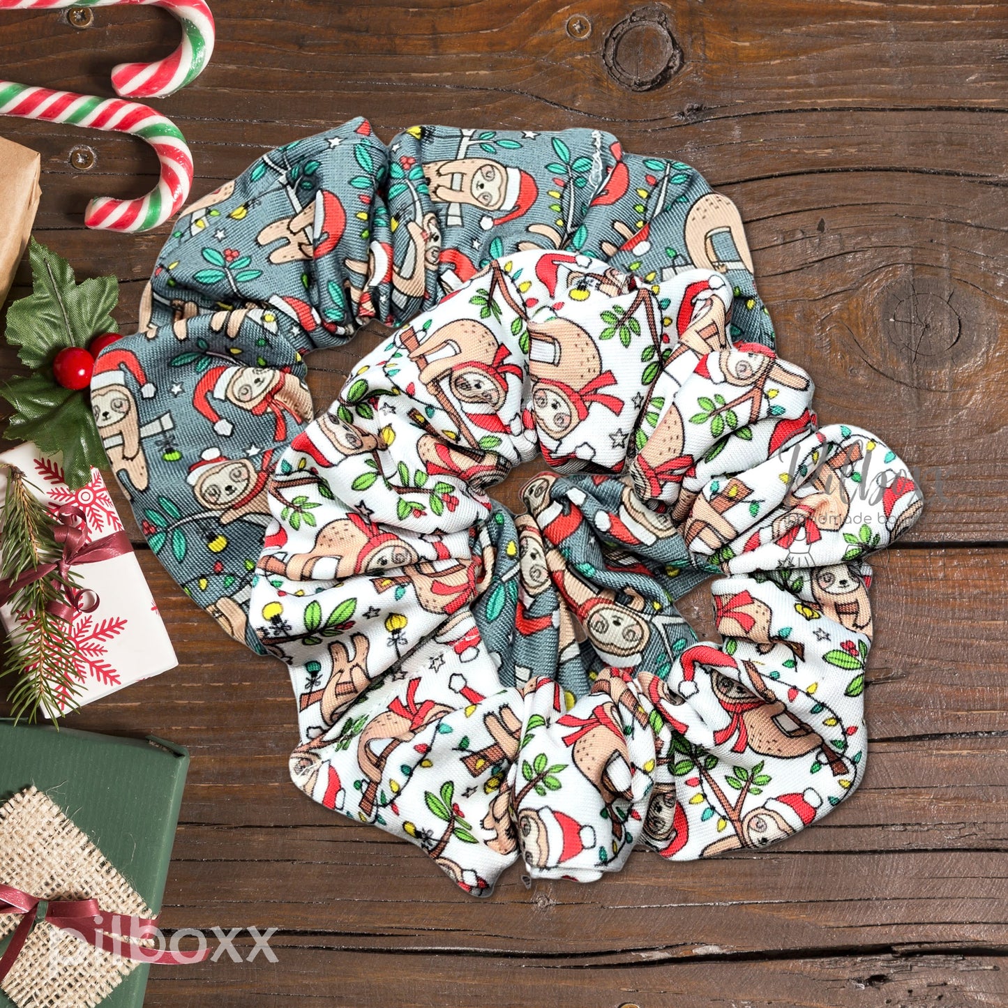 Christmas Sloth Print Scrunchie