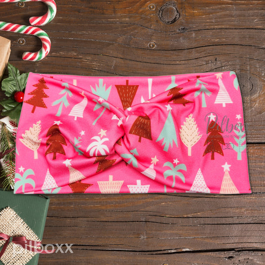 Wide Hot Pink Christmas Tree Headband
