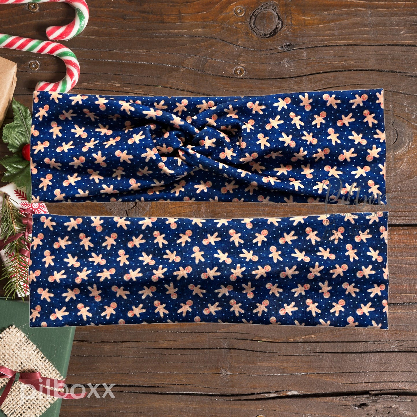Blue Gingerbread Christmas Headband