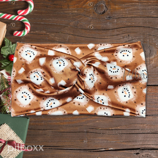 Wide Snowman Marshmallow Cocoa Headband