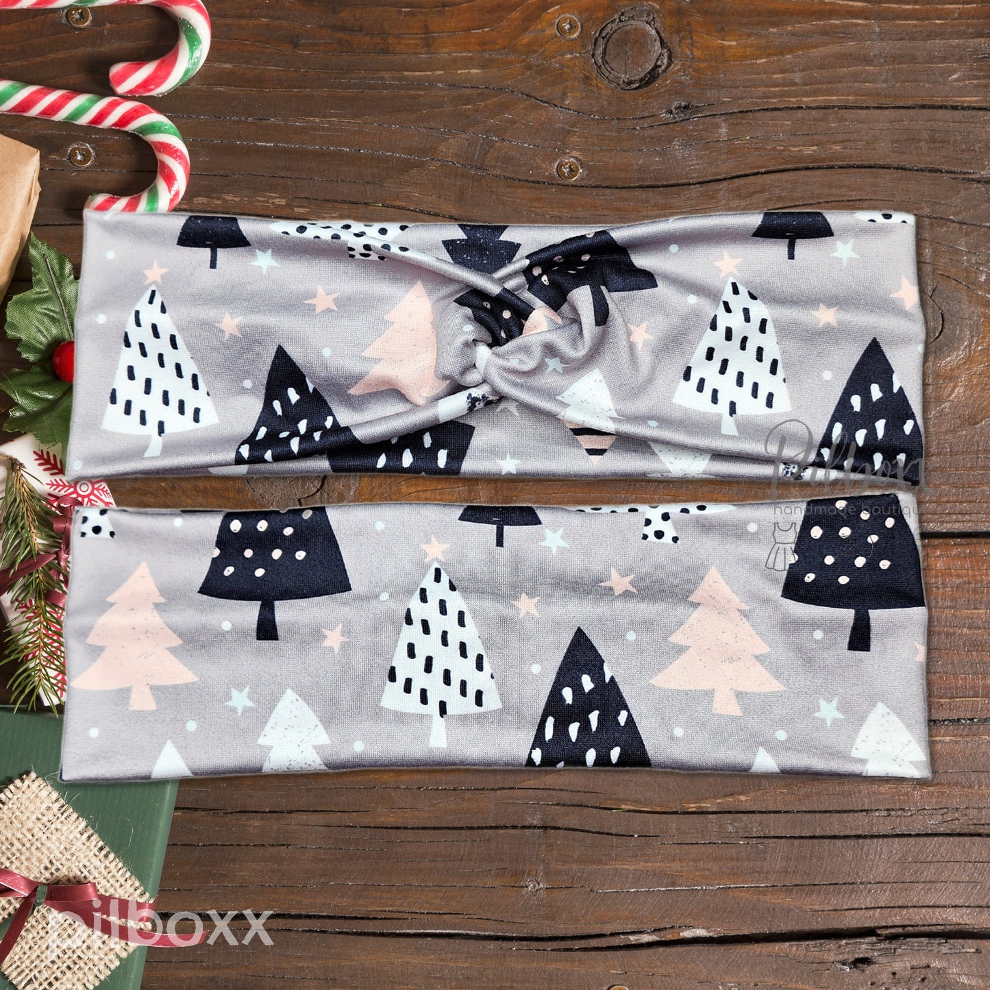 Gray and Pink Christmas Tree Headband