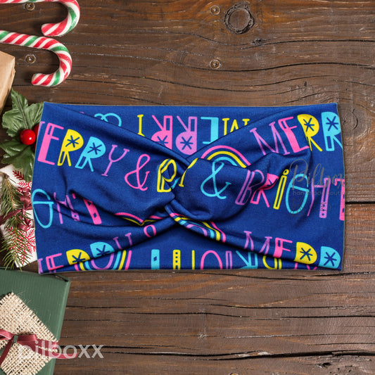 Wide Merry and Bright Christmas Headband