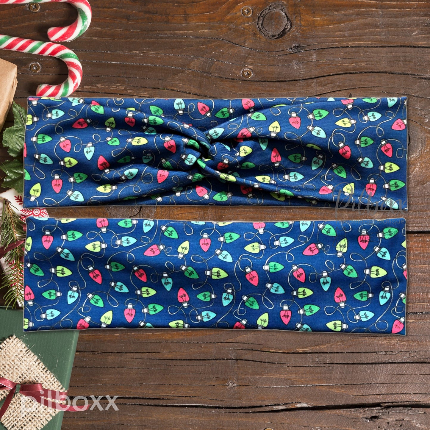 Blue Christmas Lights Print Headband