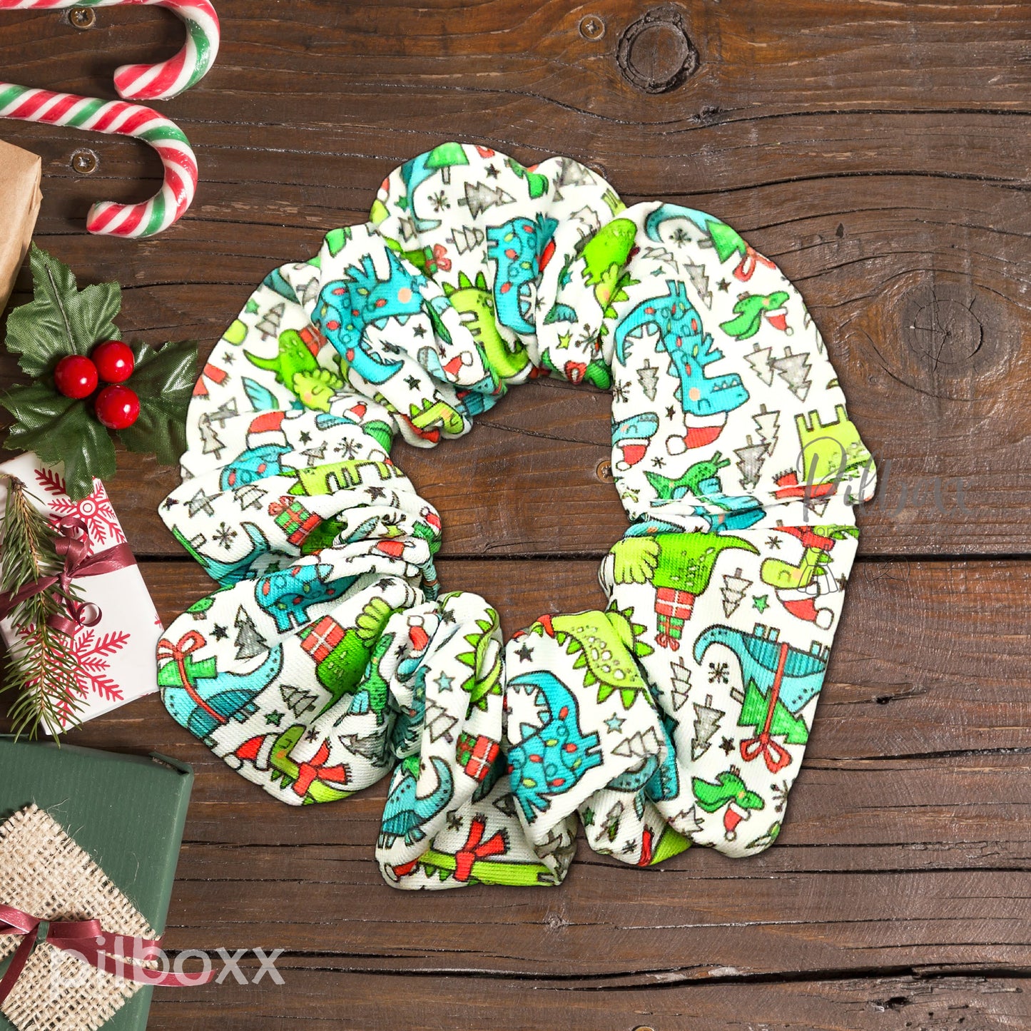 Christmas Dinosaur Scrunchie