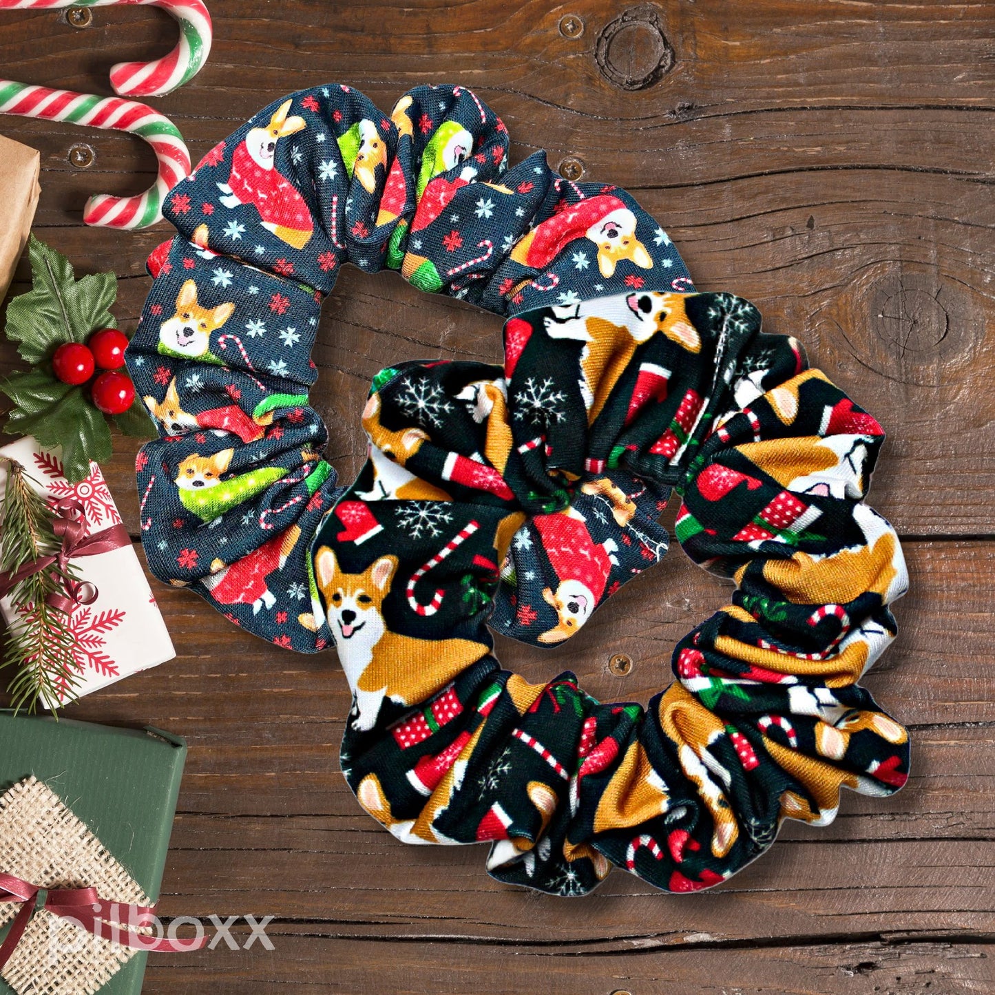 Christmas Corgi Scrunchie: Green or Black