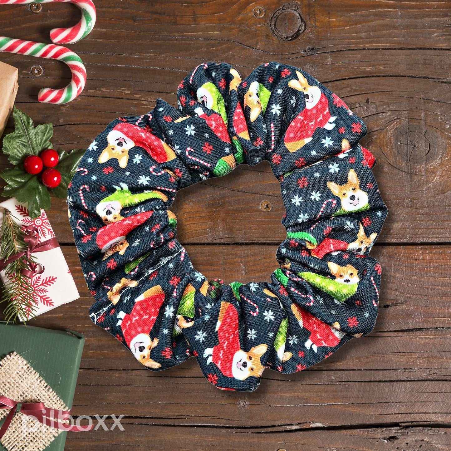 Christmas Corgi Scrunchie: Green or Black