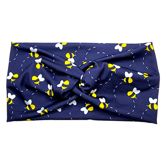 Wide Navy Blue Bee Headband