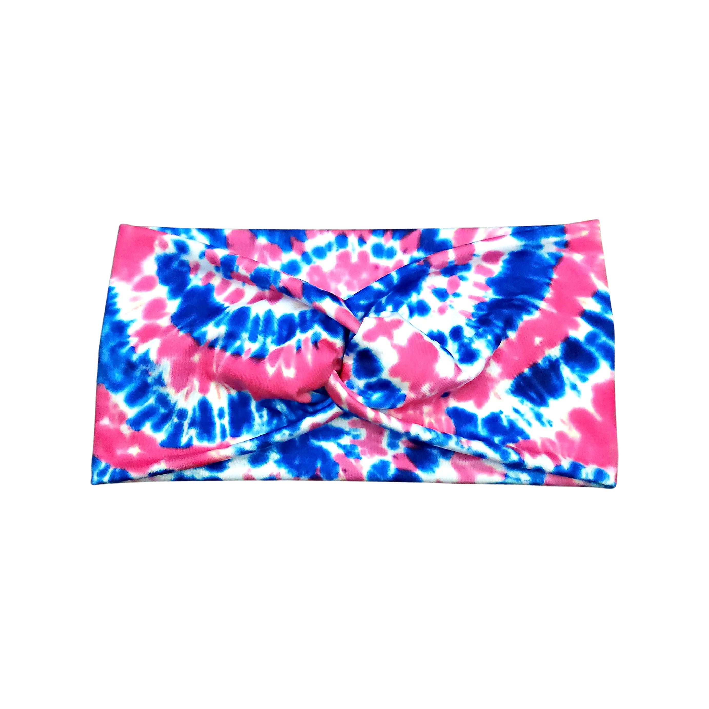 Wide Pink and Blue Tie Dye Headband for Women