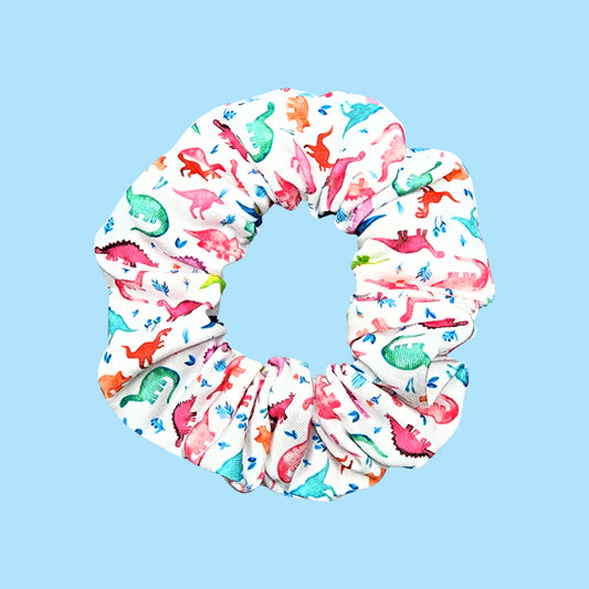 Rainbow Watercolor Dinosaur Scrunchie