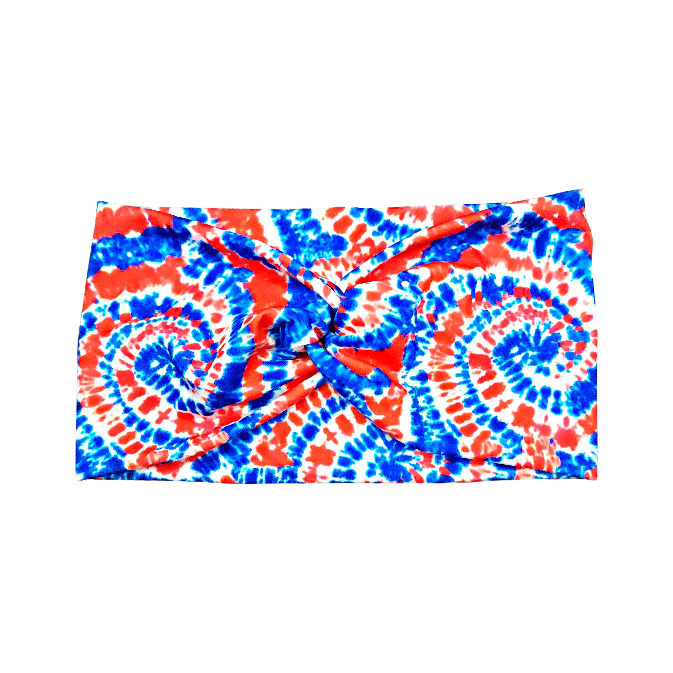 Wide Red White and Blue Tie Dye Headband for Women